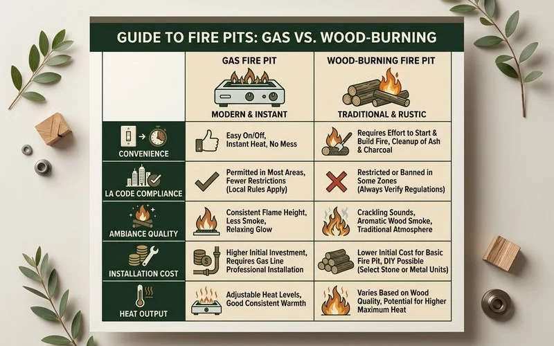 Comparison chart for gas vs wood fire pits
