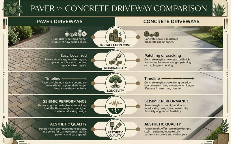 Comparison chart for paver vs concrete driveways
