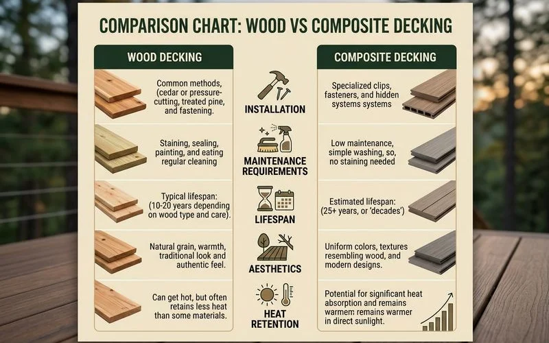 Comparison chart for wood vs composite decking