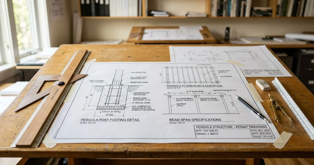 Architectural drawings for a pergola permit submittal