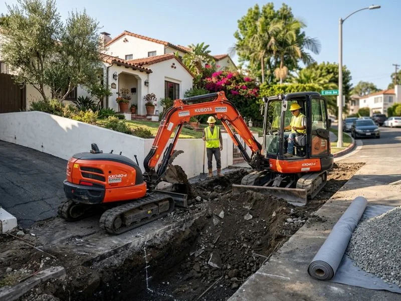Crew excavating to depth for driveway sub-base in Burbank