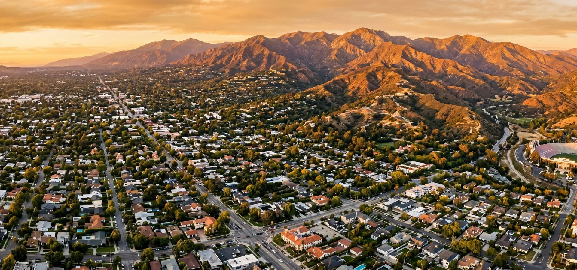 Aerial view of the San Gabriel Valley and Pasadena foothills