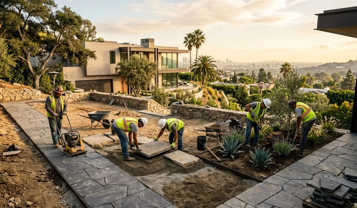 Ridgeline crew executing Yard Drainage Solutions on a Los Angeles project